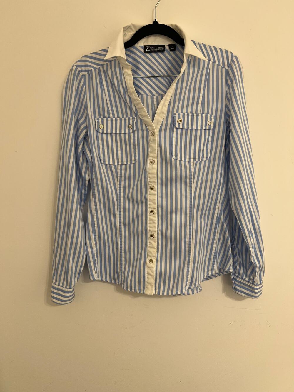 7th Avenue Design Studio New York & Co Blue White Striped Shirt S